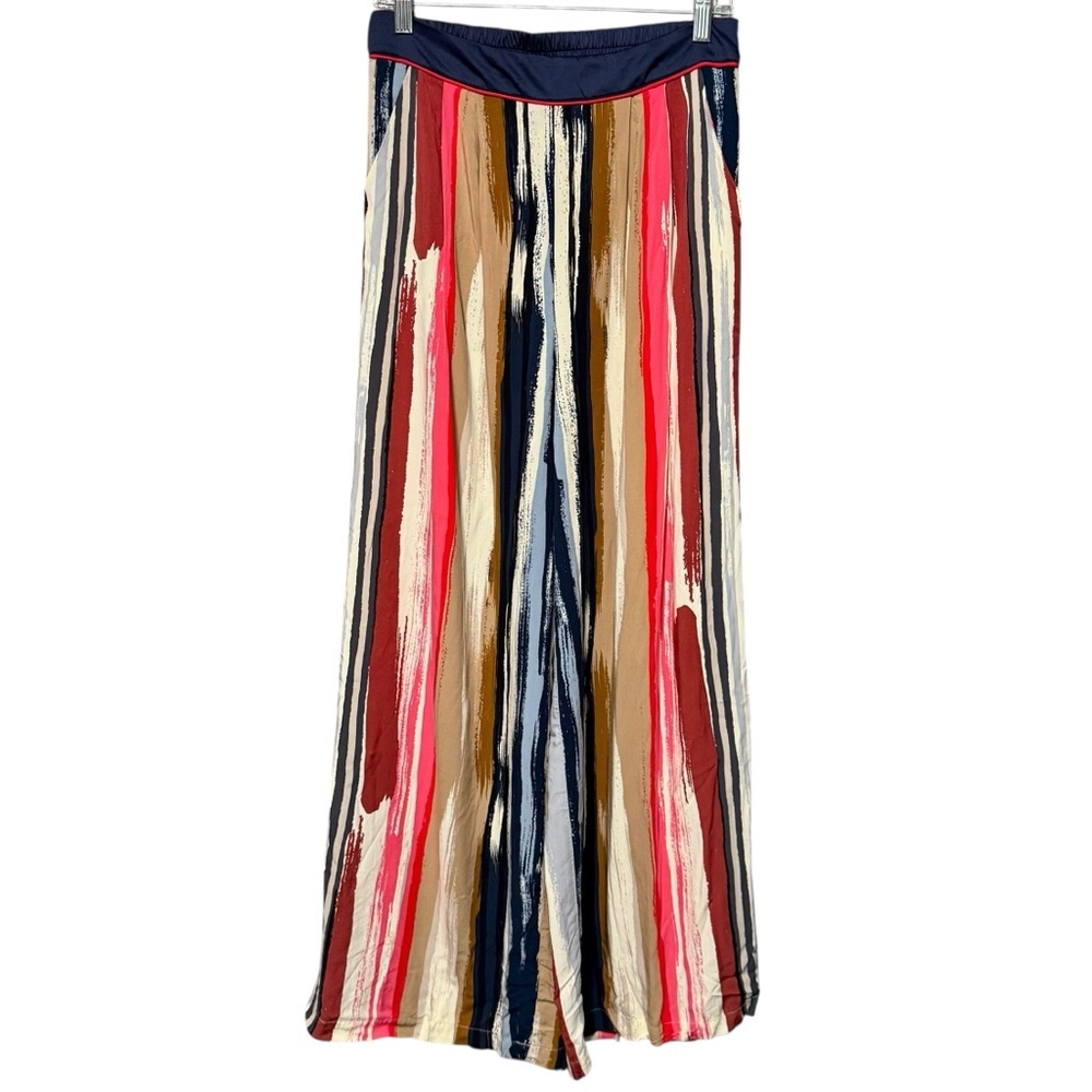 Skies Are Blue Wide Leg Striped Palazzo Pants - Navy, Red, Tan